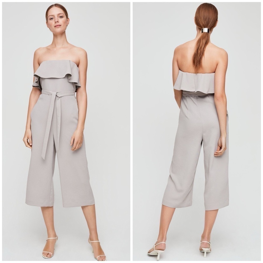 ARITZIA Babaton Strapless Flutter Jumpsuit In Taupe